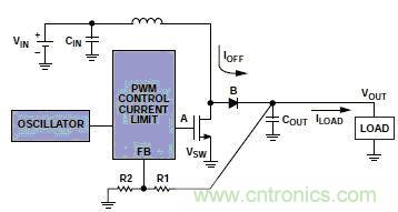 升壓調節器集成振蕩器、PWM控制環路和開關FET