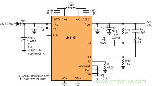 圖9：電壓過低情況下的 24V 工業軌恢復器 