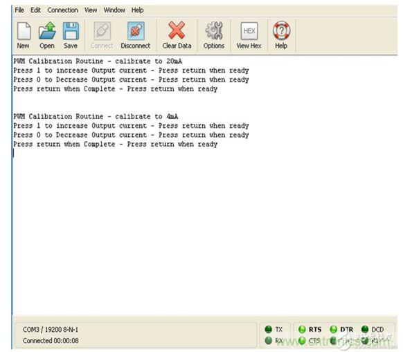 校準PWM時的&ldquo;超級終端&rdquo;輸出