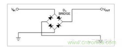 是一個橋式整流器，不論什么極性都可以正常工作，但是有兩個二極管導通，功耗是圖1的兩倍.