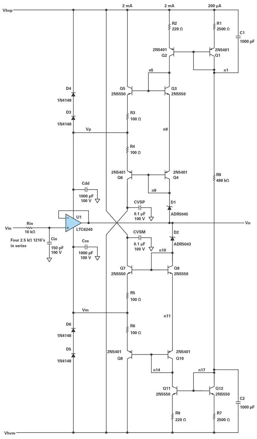 能否讓低壓放大器自舉來獲得高壓緩沖器？